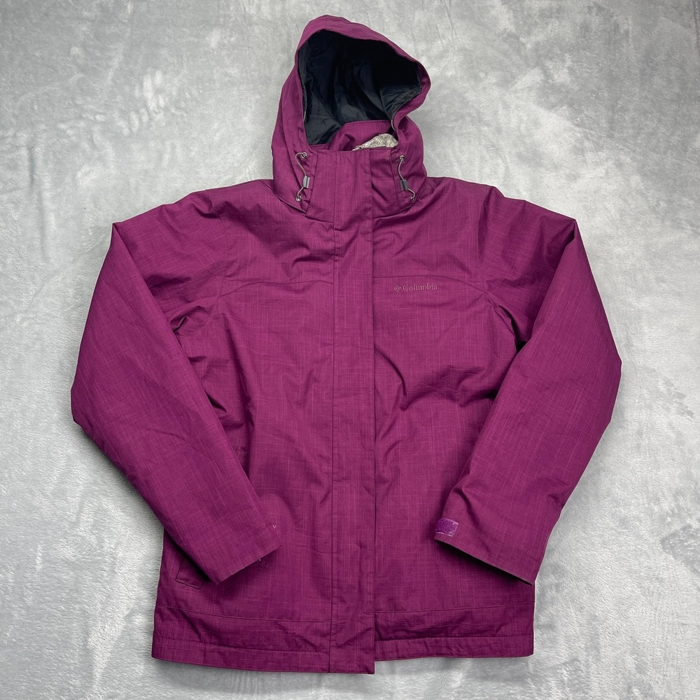 Columbia Sportswear Ski Jacket Women M Purple Hooded Long Sleeve Snap Inside Zip